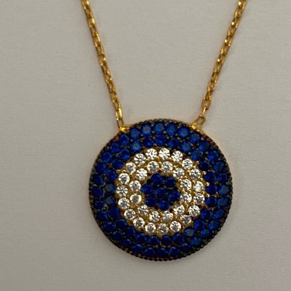 🧿925 Silver evileye necklace cubic zirconia stones 18k yellow gold plated - Picture 6 of 6